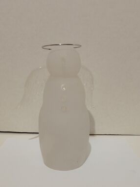 GANZ Frosted White Glass Angel Figurine with Silver Halo Tea Light Decor B1